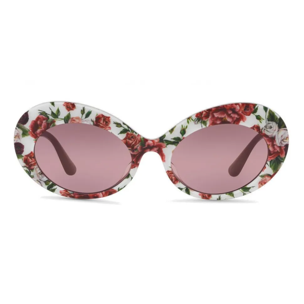 Dolce & Gabbana - Oval Sunglasses in Floral Print Acetate - Burgundy - Dolce & Gabbana Eyewear - Avvenice