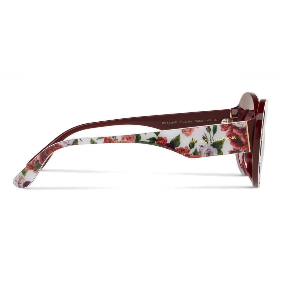 Dolce & Gabbana - Oval Sunglasses in Floral Print Acetate - Burgundy - Dolce & Gabbana Eyewear - Avvenice