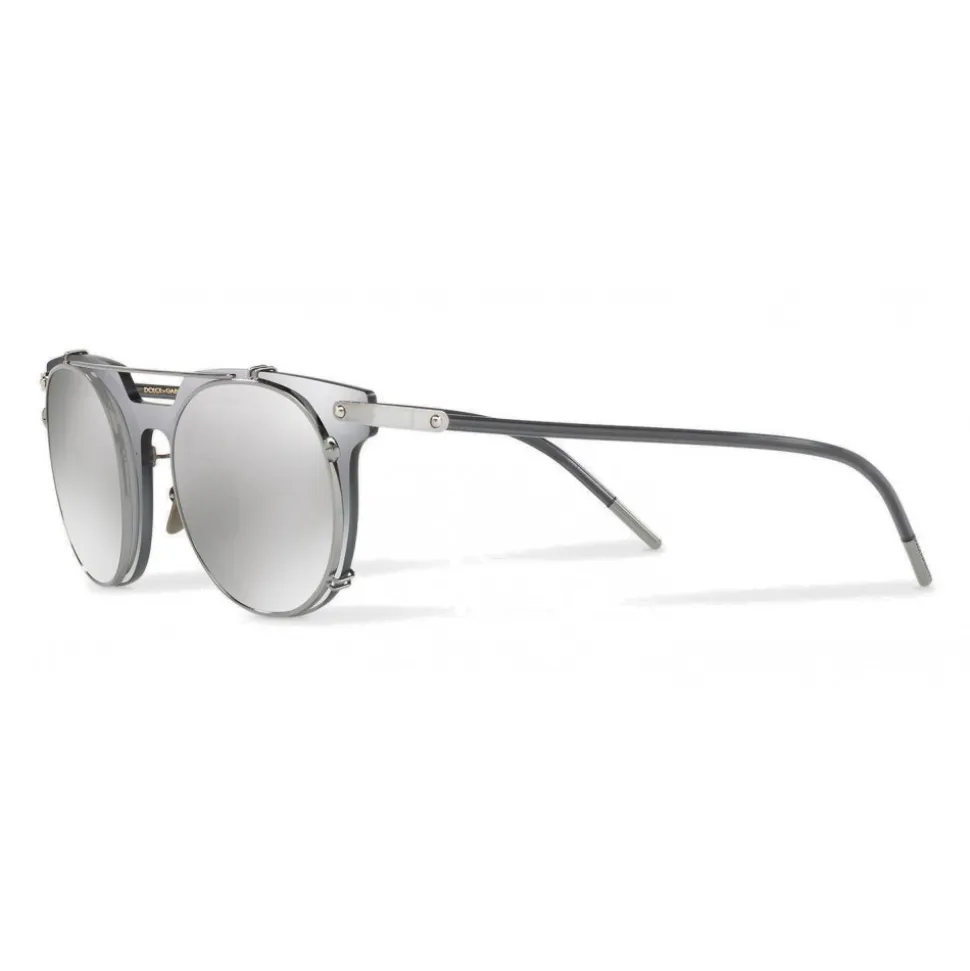 Dolce & Gabbana - Panthos Sunglasses with Metal Structure - Mirror Gray - Dolce & Gabbana Eyewear - Avvenice