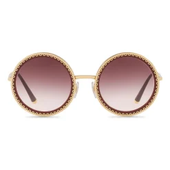 Dolce & Gabbana - Round Sunglasses with "Sacred Heart" Metal Profile - Gold Bordeaux - Dolce & Gabbana Eyewear - Avvenice