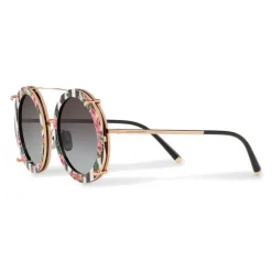 Dolce & Gabbana - Round Gold Metal Sunglasses with Clip On Rows and Roses - Dolce & Gabbana Eyewear - Avvenice