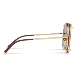 Dolce & Gabbana - Round Gold Metal Sunglasses with Clip On Leo - Dolce & Gabbana Eyewear - Avvenice