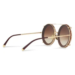 Dolce & Gabbana - Round Gold Metal Sunglasses with Clip On Leo - Dolce & Gabbana Eyewear - Avvenice