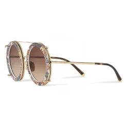Dolce & Gabbana - Round Gold Metal Sunglasses with Clip On Majolica - Dolce & Gabbana Eyewear - Avvenice