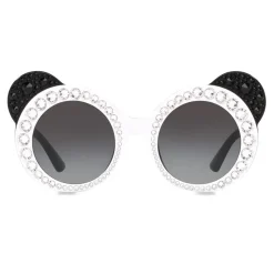 Dolce & Gabbana - Round Sunglasses DG Fashion Panda - Black and White with Strass - Dolce & Gabbana Eyewear - Avvenice