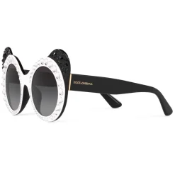 Dolce & Gabbana - Round Sunglasses DG Fashion Panda - Black and White with Strass - Dolce & Gabbana Eyewear - Avvenice