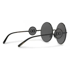 Dolce & Gabbana - Round Metal Sunglasses with DG Detail - Brilliant Black - Dolce & Gabbana Eyewear - Avvenice