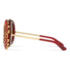 Dolce & Gabbana - Round Sunglasses with Colored Crystals - Transparent Red - Dolce & Gabbana Eyewear - Avvenice