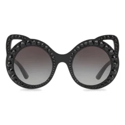 Dolce & Gabbana - Round Acetate Sunglasses with Crystals - Black - Dolce & Gabbana Eyewear - Avvenice