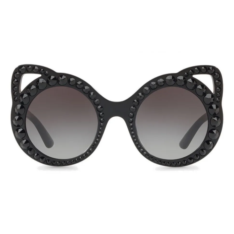 Dolce & Gabbana - Round Acetate Sunglasses with Crystals - Black - Dolce & Gabbana Eyewear - Avvenice
