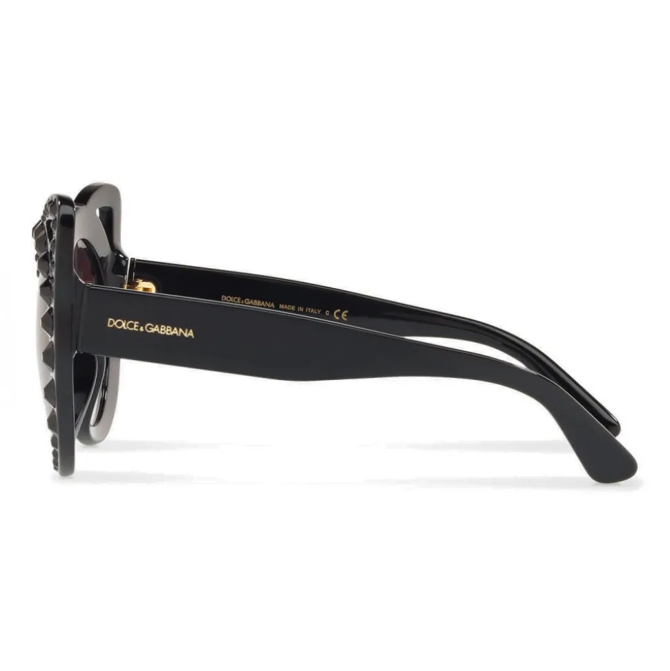 Dolce & Gabbana - Round Acetate Sunglasses with Crystals - Black - Dolce & Gabbana Eyewear - Avvenice