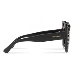 Dolce & Gabbana - Round Acetate Sunglasses with Crystals - Black - Dolce & Gabbana Eyewear - Avvenice