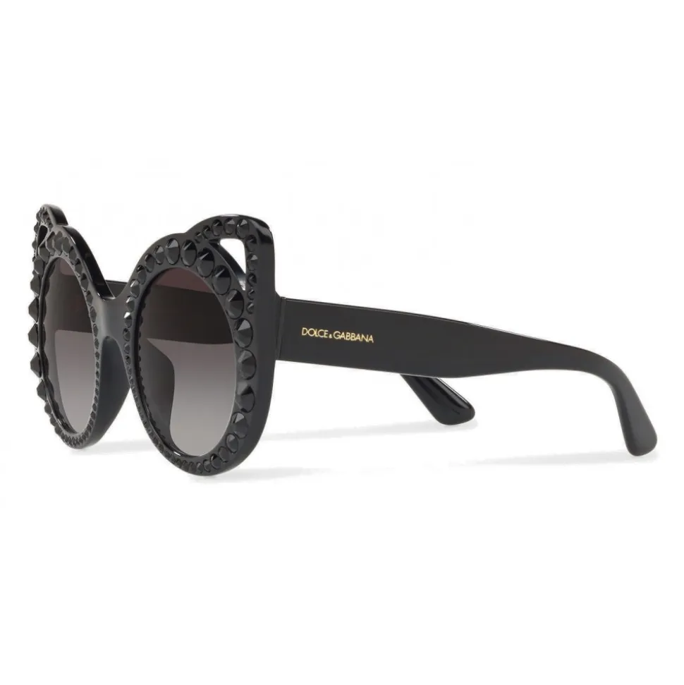 Dolce & Gabbana - Round Acetate Sunglasses with Crystals - Black - Dolce & Gabbana Eyewear - Avvenice