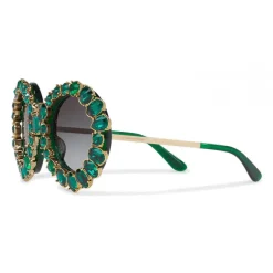 Dolce & Gabbana - Round Sunglasses with Colored Crystals - Green - Dolce & Gabbana Eyewear - Avvenice