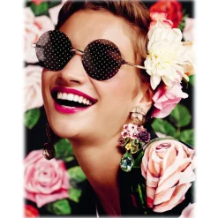 Dolce & Gabbana - Round Sunglasses Plaque Logo - Gold - Dolce & Gabbana Eyewear - Avvenice