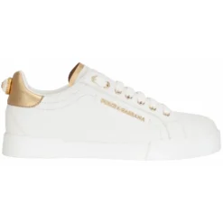 Dolce & Gabbana - White and Gold Portofino Sneakers - Dolce & Gabbana Exclusive Luxury Collection - Avvenice