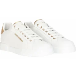 Dolce & Gabbana - White and Gold Portofino Sneakers - Dolce & Gabbana Exclusive Luxury Collection - Avvenice
