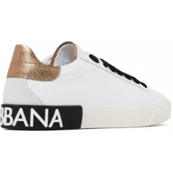Dolce & Gabbana - White, Black and Gold Calf Leather Portofino Low Top Sneakers - Dolce & Gabbana Exclusive Luxury Collection - Avvenice