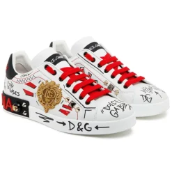 Dolce & Gabbana - White and Multicolour Calf Leather Lace Up Low Top Sneakers - Dolce & Gabbana Exclusive Luxury Collection - Avvenice