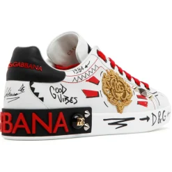 Dolce & Gabbana - White and Multicolour Calf Leather Lace Up Low Top Sneakers - Dolce & Gabbana Exclusive Luxury Collection - Avvenice