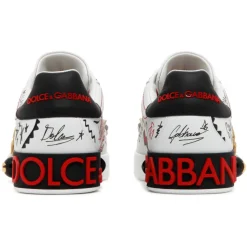 Dolce & Gabbana - White and Multicolour Calf Leather Lace Up Low Top Sneakers - Dolce & Gabbana Exclusive Luxury Collection - Avvenice