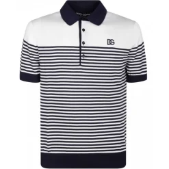 Dolce & Gabbana - White and Blue Striped Polo Shirt - Dolce & Gabbana Exclusive Luxury Collection - Avvenice
