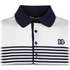 Dolce & Gabbana - White and Blue Striped Polo Shirt - Dolce & Gabbana Exclusive Luxury Collection - Avvenice