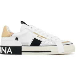 Dolce & Gabbana - White and Gold Leather Custom 2.0 Low Top Sneakers - Dolce & Gabbana Exclusive Luxury Collection - Avvenice