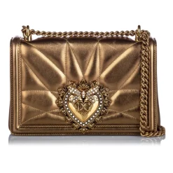 Dolce & Gabbana Vintage - Metallic Leather Devotion Crossbody Bag - Gold - Leather Handbag - Luxury High Quality - Avvenice