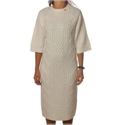 Elisabetta Franchi - 3/4 Long Sleeve Crew-Neck - Butter - Dress - Made in Italy - Luxury Exclusive Collection - Avvenice
