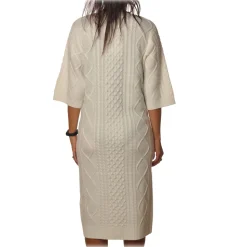 Elisabetta Franchi - 3/4 Long Sleeve Crew-Neck - Butter - Dress - Made in Italy - Luxury Exclusive Collection - Avvenice