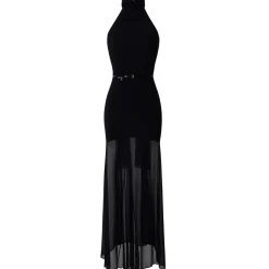 Elisabetta Franchi - American Neckline Dress with Belt - Black - Dress - Made in Italy - Luxury Exclusive Collection - Avvenice