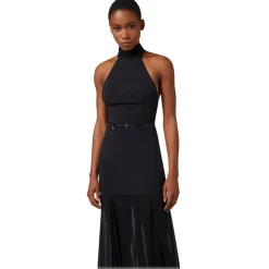 Elisabetta Franchi - American Neckline Dress with Belt - Black - Dress - Made in Italy - Luxury Exclusive Collection - Avvenice