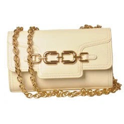 Elisabetta Franchi - Bag in Eco-Leather with Gold Chain and Logo - Butter - Bag - Made in Italy - Luxury Exclusive Collection - Avvenice