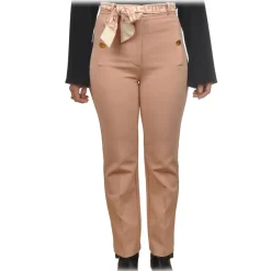 Elisabetta Franchi - Bell Pant with Logo Sash - Beige - Trousers - Made in Italy - Luxury Exclusive Collection - Avvenice