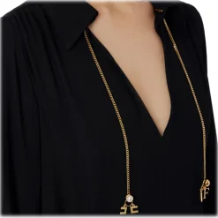 Elisabetta Franchi - Blouse with Chain Detail - Black - Shirt - Made in Italy - Luxury Exclusive Collection - Avvenice