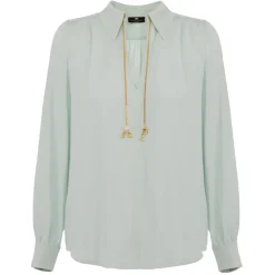 Elisabetta Franchi - Blouse with Chain Detail - Light Blue - Shirt - Made in Italy - Luxury Exclusive Collection - Avvenice