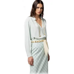 Elisabetta Franchi - Blouse with Chain Detail - Light Blue - Shirt - Made in Italy - Luxury Exclusive Collection - Avvenice