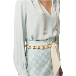 Elisabetta Franchi - Blouse with Chain Detail - Light Blue - Shirt - Made in Italy - Luxury Exclusive Collection - Avvenice