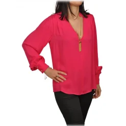 Elisabetta Franchi - Blouse with Gold Chain Detail - Fuchsia - Shirt - Made in Italy - Luxury Exclusive Collection - Avvenice