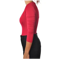 Elisabetta Franchi - Body Shirt with Deep Neckline - Red - Shirt - Made in Italy - Luxury Exclusive Collection - Avvenice