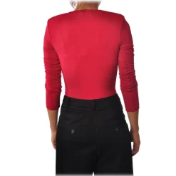Elisabetta Franchi - Body Shirt with Deep Neckline - Red - Shirt - Made in Italy - Luxury Exclusive Collection - Avvenice
