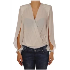 Elisabetta Franchi - Body Blouse With Long Sleeves - Ivory - Top - Made in Italy - Luxury Exclusive Collection - Avvenice