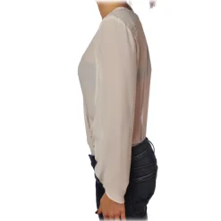 Elisabetta Franchi - Body Blouse With Long Sleeves - Ivory - Top - Made in Italy - Luxury Exclusive Collection - Avvenice