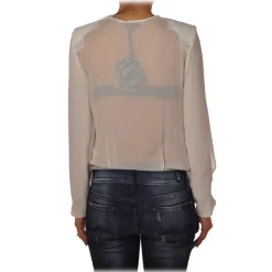 Elisabetta Franchi - Body Blouse With Long Sleeves - Ivory - Top - Made in Italy - Luxury Exclusive Collection - Avvenice