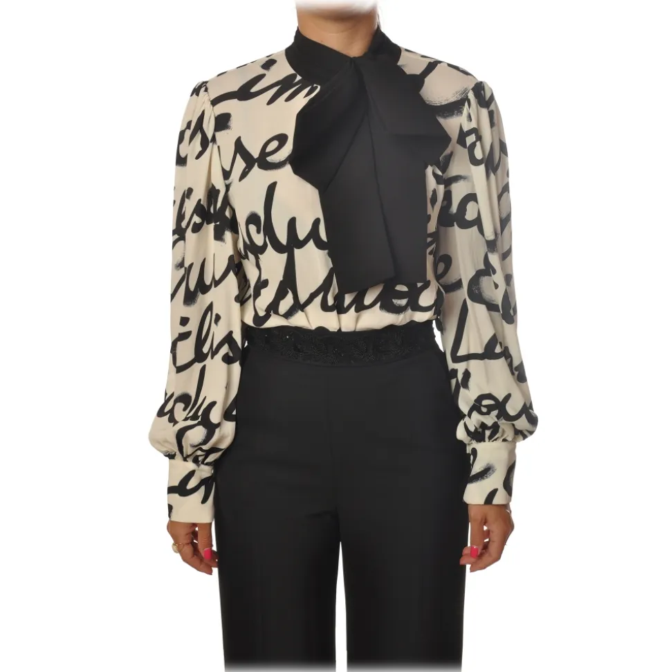 Elisabetta Franchi - Body with Long Sleeve - Butter/Black - Shirt - Made in Italy - Luxury Exclusive Collection - Avvenice