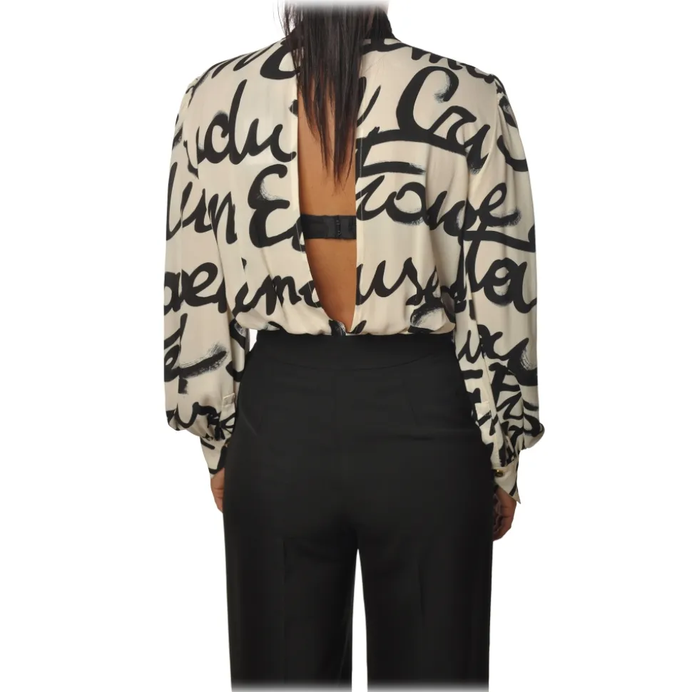 Elisabetta Franchi - Body with Long Sleeve - Butter/Black - Shirt - Made in Italy - Luxury Exclusive Collection - Avvenice