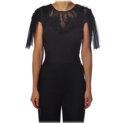 Elisabetta Franchi - Body with Upper Part in Lace - Black - Top - Made in Italy - Luxury Exclusive Collection - Avvenice