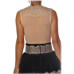Elisabetta Franchi - Body with Back in Tulle - Vanilla - Top - Made in Italy - Luxury Exclusive Collection - Avvenice