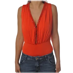 Elisabetta Franchi - Body with Chain Detail - Orange - Top - Made in Italy - Luxury Exclusive Collection - Avvenice